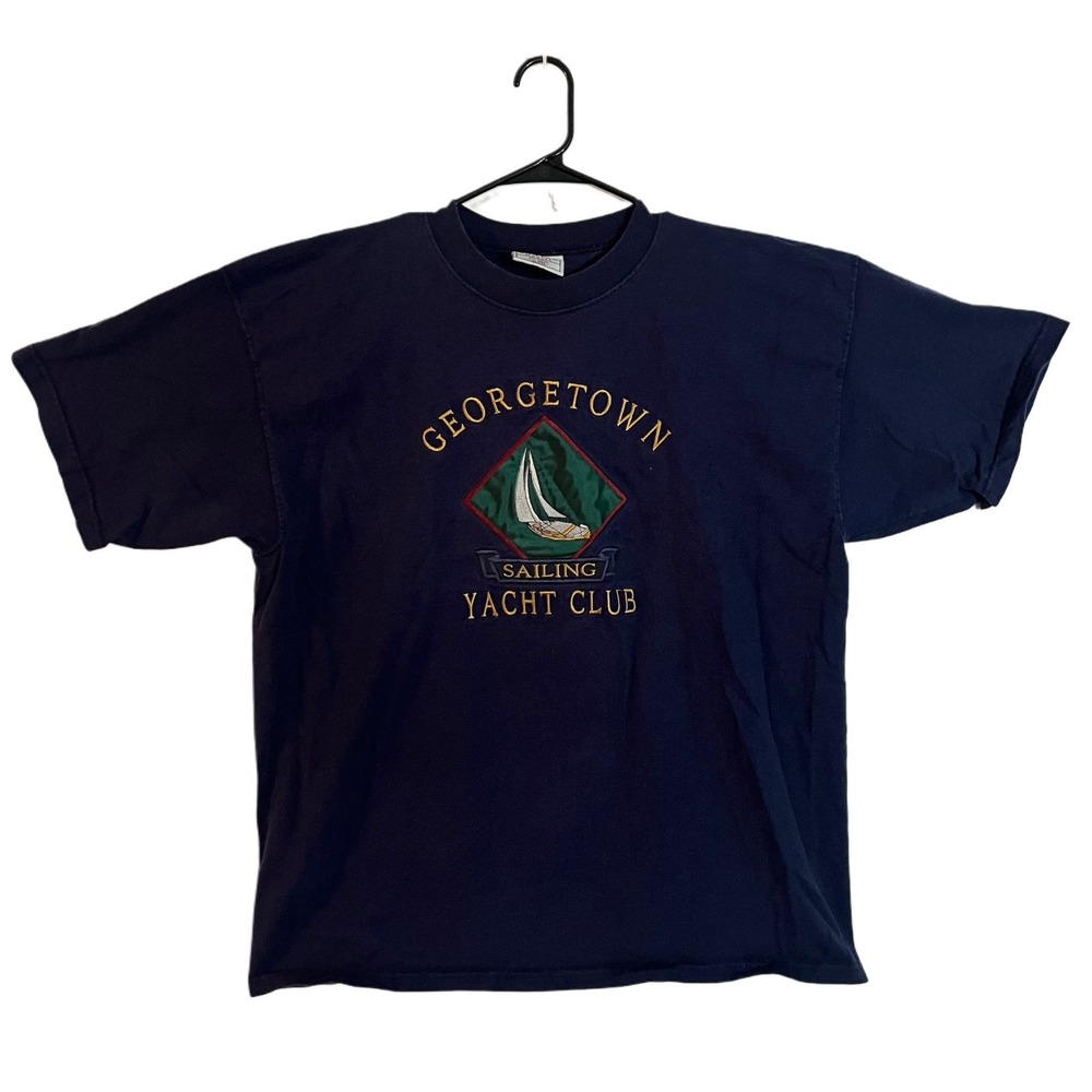 Vintage Georgetown Sailing Yachut Club Embroidered Shirt Navy Sz XL USA Made